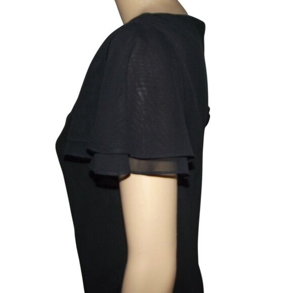 Liz Claiborne Dress Womens Sz 8 Black Drape Neck Flowy Midi Short Sleeve Elegant - Picture 7 of 11